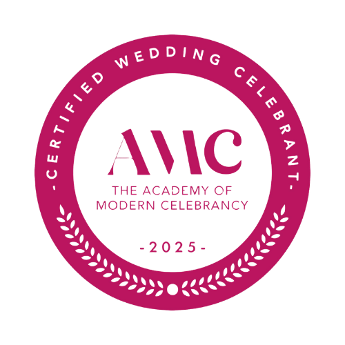 Certified Wedding Celebrant badge from The Academy of Modern Celebrancy